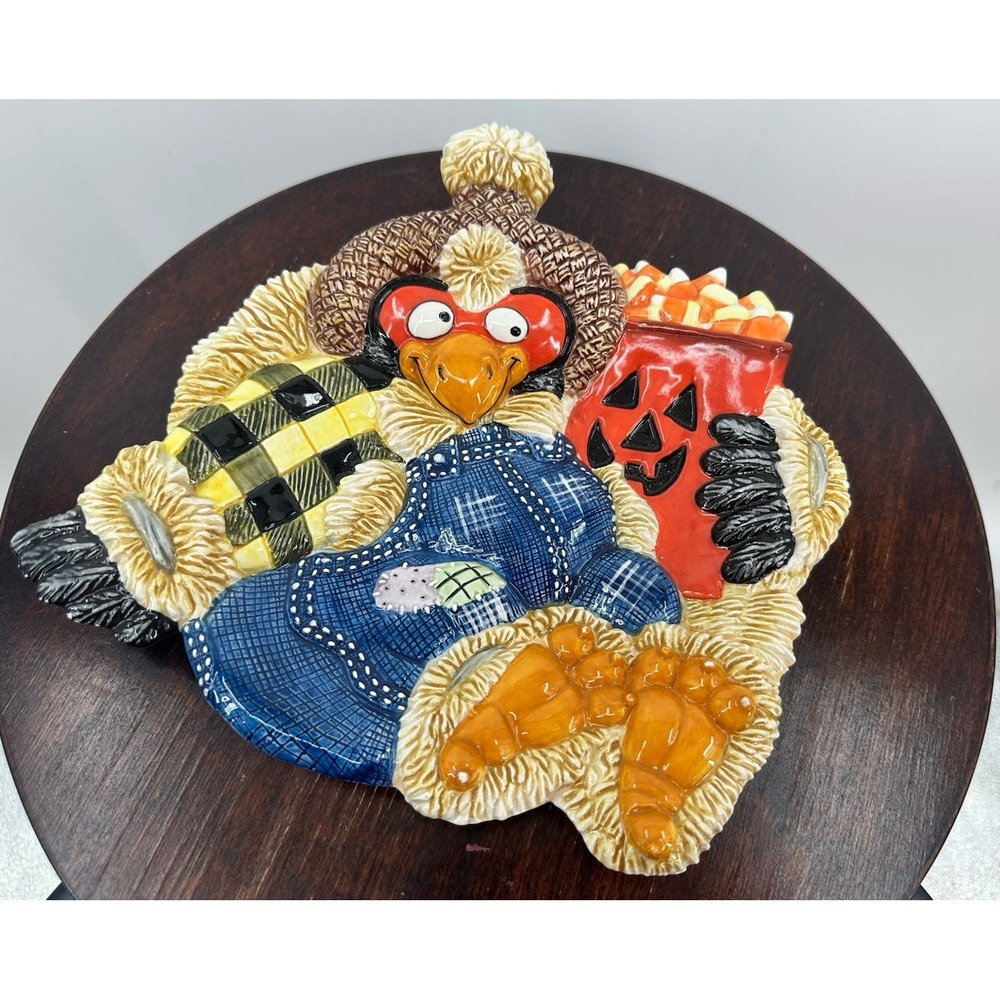 Fitz and Floyd Halloween Scary Crow Candy Dish Candy Corn Plate Fall Plate